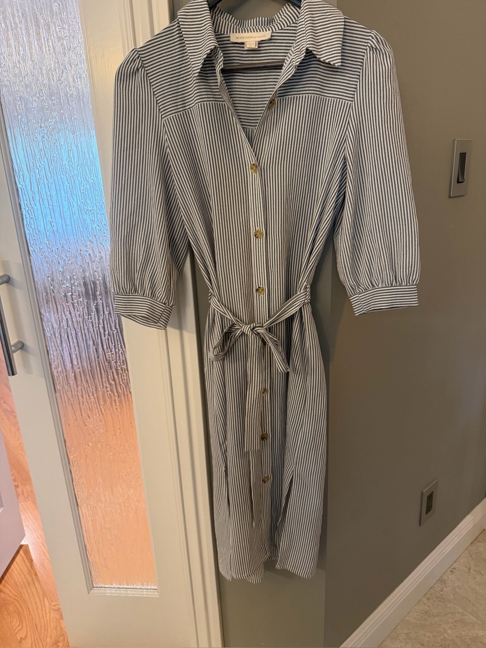 Monteau Los Angeles Blue Stripe Tie Waist Shirt Dress XS